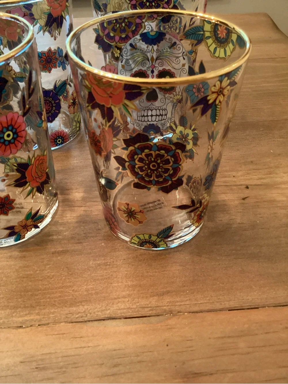 WILLIAMS SONOMA DIA DE LOS MUERTOS DAf OF THE DEAD GLASS TALL TUMBLERS SET OF 4